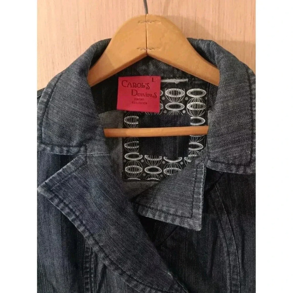 Women's Carols fitted Denim Jean Jacket Size Large 100% cotton Double Breasted - Picture 2 of 6